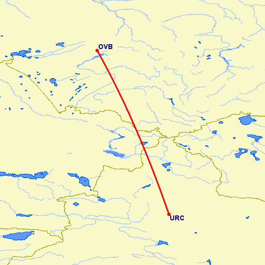 перелет Новосибирск — Урумги на карте