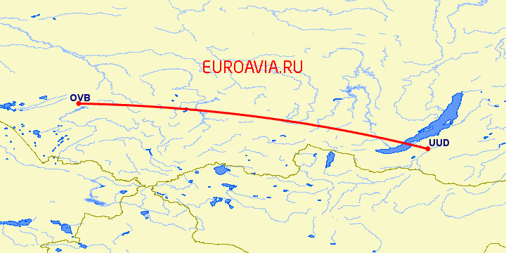перелет Новосибирск — Улан Удэ на карте