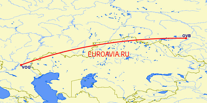 перелет Новосибирск — Волгоград на карте