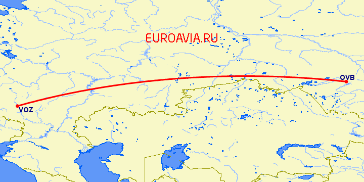 перелет Новосибирск — Воронеж на карте