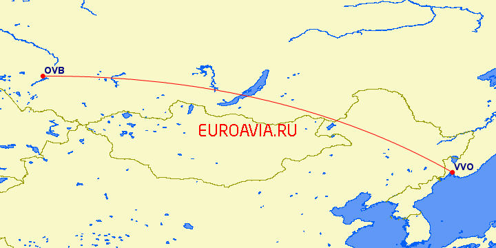 перелет Новосибирск — Владивосток на карте