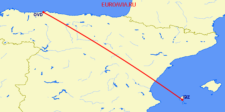 перелет Овьедо-Авилес — Ибица на карте