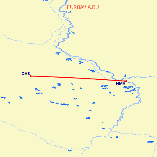 перелет Советский — Ханты Мансийск на карте
