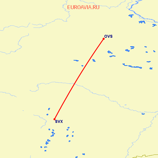 перелет Советский — Екатеринбург на карте