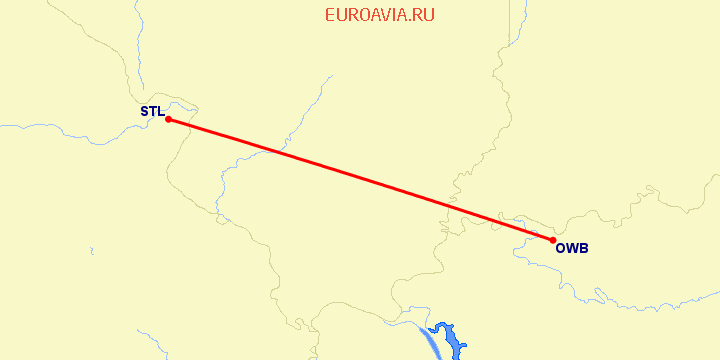 перелет Owensboro — Сент Луис на карте