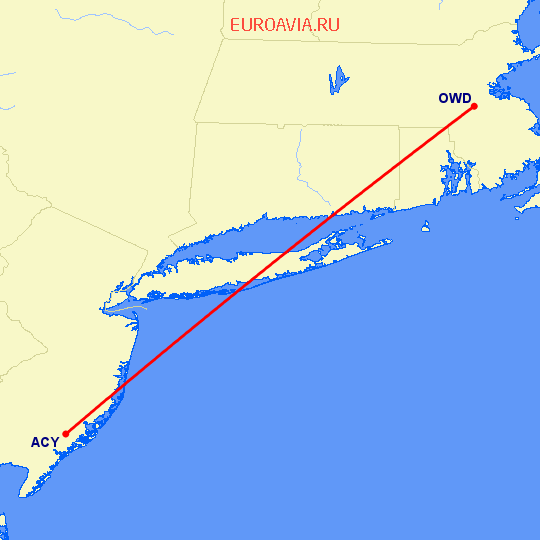 перелет Norwood — Атлантик Сити на карте