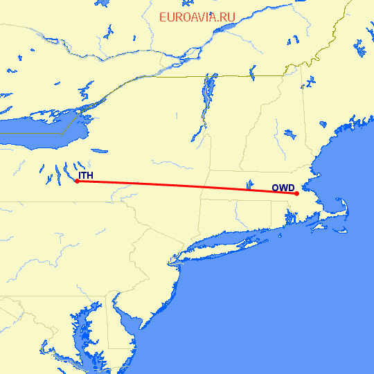 перелет Norwood — Ithaca на карте
