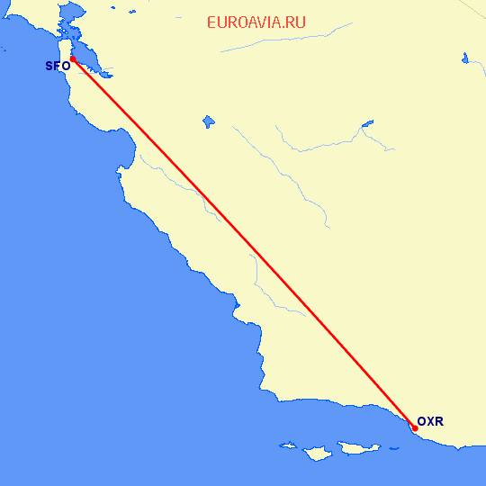 перелет Вентура — Сан Франциско на карте