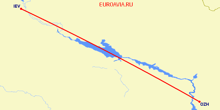 перелет Запорожье — Киев на карте