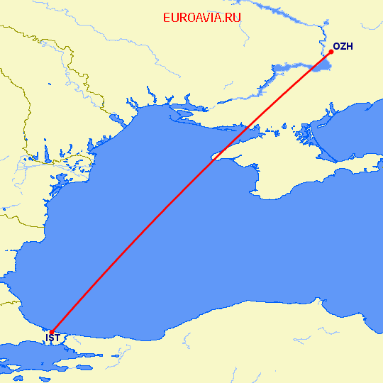 перелет Запорожье — Стамбул на карте