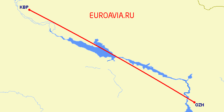 перелет Запорожье — Киев на карте