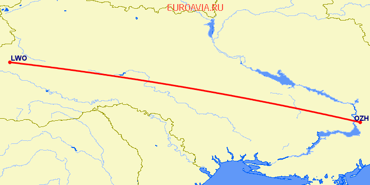 перелет Запорожье — Львов на карте