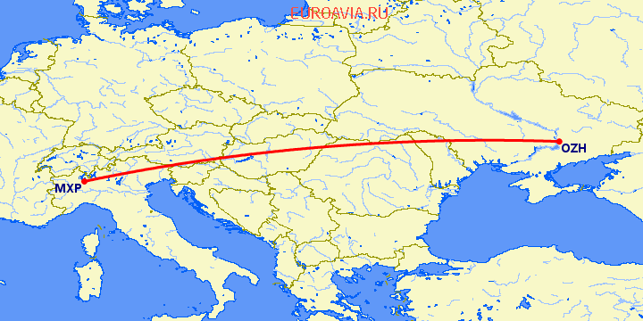 перелет Запорожье — Милан на карте