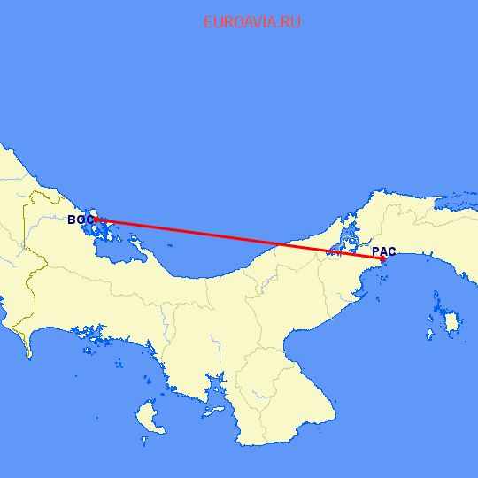 перелет Панама Сити — Bocas Del Toro на карте