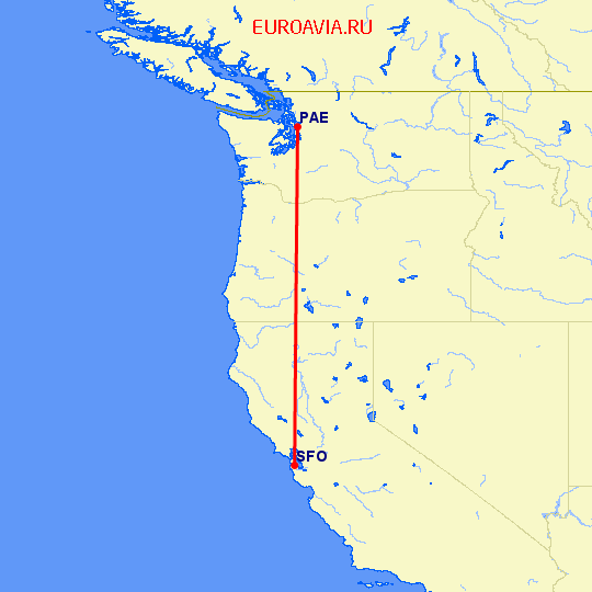 перелет Эверетт — Сан Франциско на карте