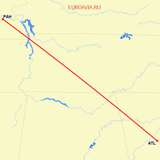 перелет Paducah — Атланта на карте