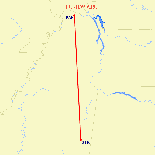 перелет Paducah — Columbus на карте