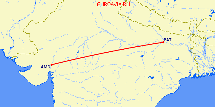 перелет Патна — Ахмедабад на карте