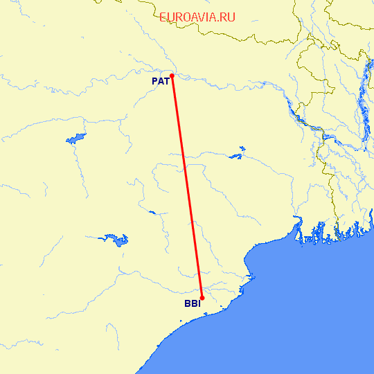 перелет Патна — Бхубанесвар на карте