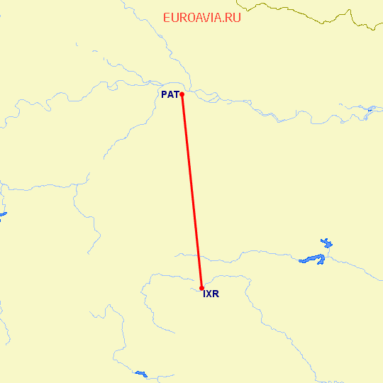 перелет Патна — Ранчи на карте