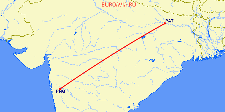 перелет Патна — Пуне на карте