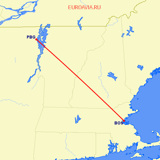 перелет Plattsburgh — Бостон на карте
