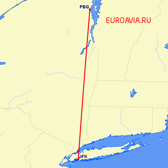 перелет Plattsburgh — Нью Йорк на карте