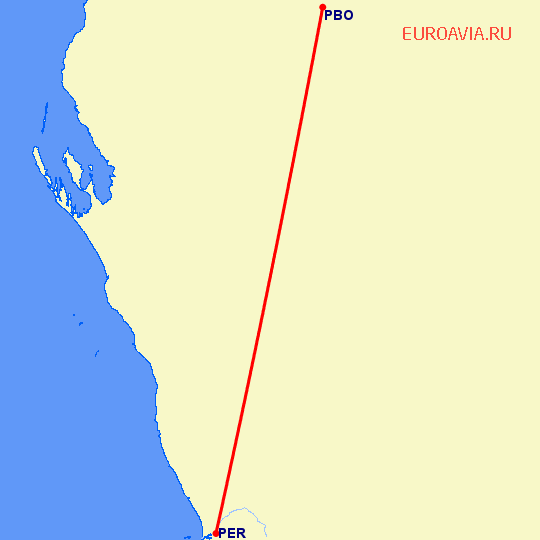перелет Paraburdoo — Перт на карте