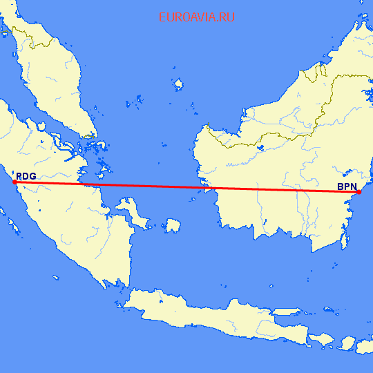 перелет Паданг — Баликпапан на карте