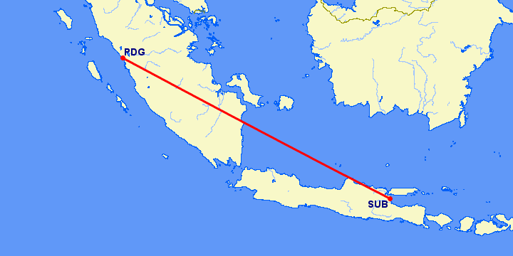 перелет Паданг — Сурабайя на карте