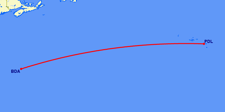 перелет Ponta Delgada — Бермуда на карте
