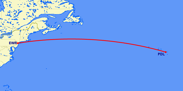 перелет Ponta Delgada — Ньюарк на карте