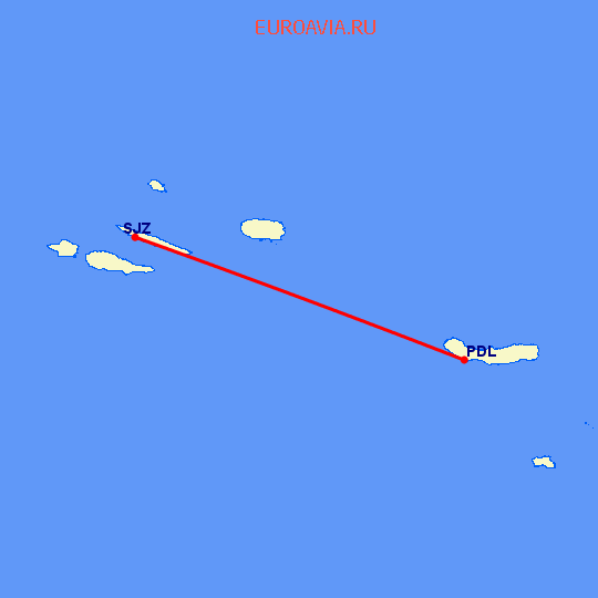 перелет Ponta Delgada — Sao Jorge Island на карте