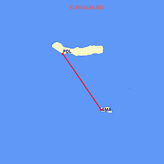 перелет Ponta Delgada — Санта Мария на карте