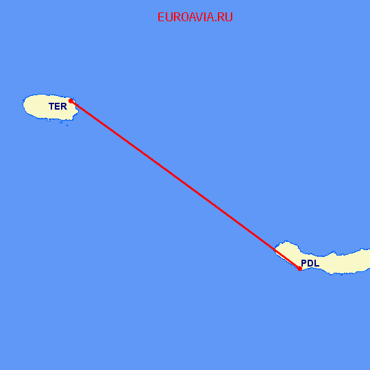 перелет Ponta Delgada — Terceira Island на карте