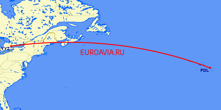 перелет Ponta Delgada — Торонто на карте