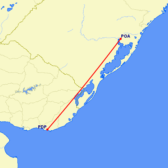 перелет Пунта дель Эсте — Порто Алегре на карте
