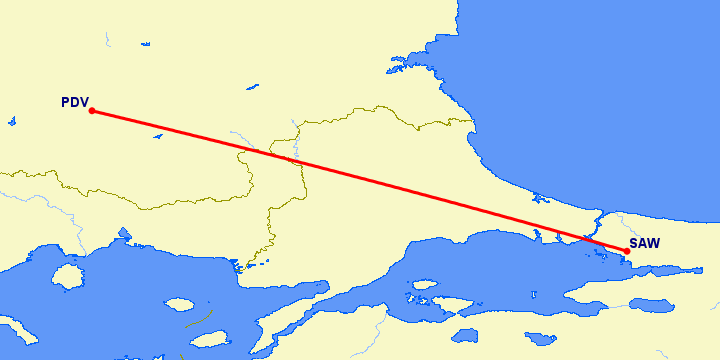 перелет Пловдив — Стамбул на карте