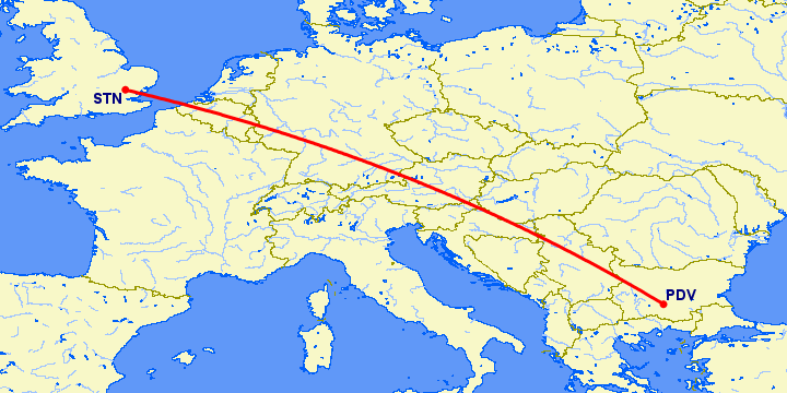 перелет Пловдив — Лондон на карте