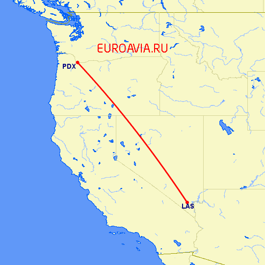 перелет Портленд — Лас Вегас на карте