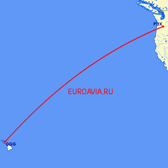 перелет Портленд — Мауи на карте