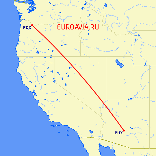 перелет Портленд — Феникс на карте