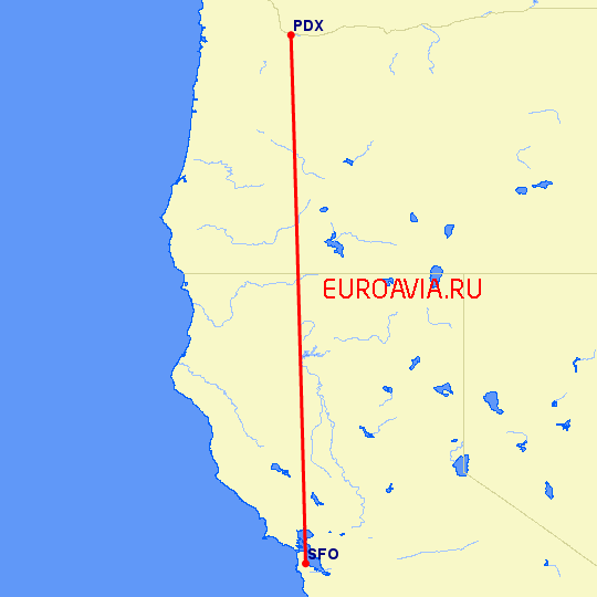 перелет Портленд — Сан Франциско на карте