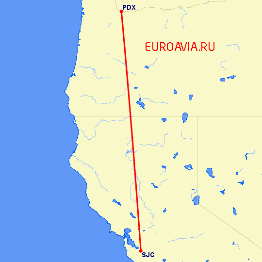 перелет Портленд — Сан Хосе на карте
