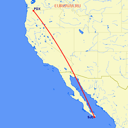 перелет Портленд — San Jose Del Cabo на карте