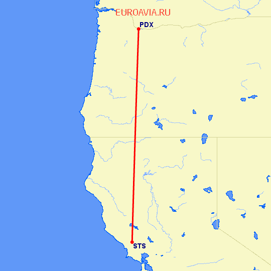 перелет Портленд — Санта Роса на карте