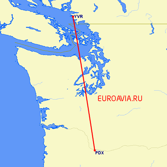 перелет Портленд — Ванкувер на карте