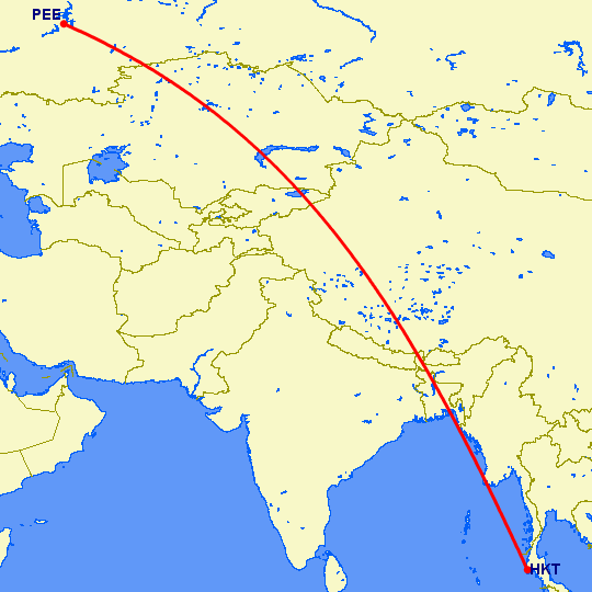 перелет Пермь — Пхукет на карте