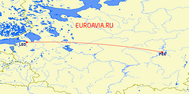 перелет Пермь — Санкт Петербург на карте