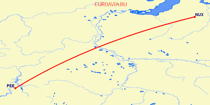 перелет Пермь — Новый Уренгой на карте